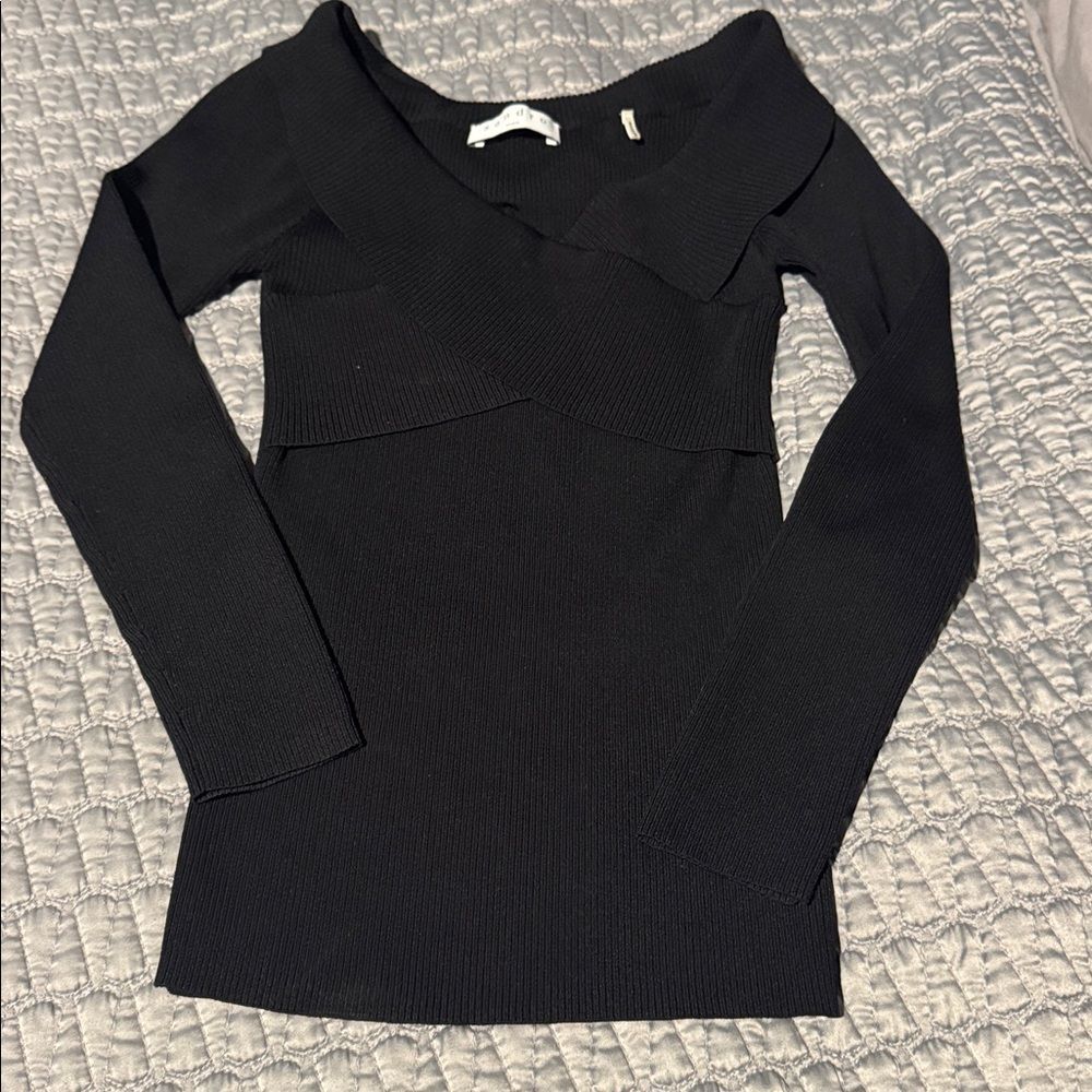 Sandro Jova Off the Shoulder knit Black Sweater Size 1 (small) - Picture 2 of 7